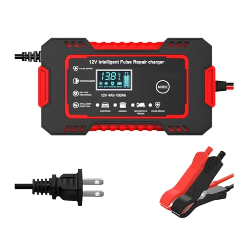 Mandark Car Battery Charger, 12V 6A Smart Fully Automotive Battery Trickle Charger, Portable Vehicle Battery Maintainer Desulfator with Temperature Compensation, Universal for SUV RV Truck (Red) - color: Red