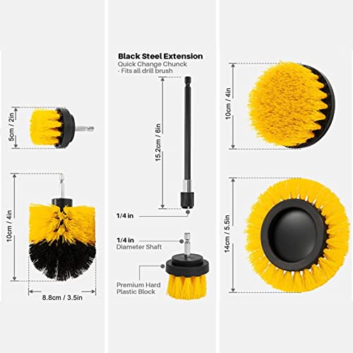 6Pcs Drill Brush Car Detailing Kit, Power Scrubber Brush Set with 1/4" Hex Shank, Nylon Cleaning Brushes for Car Seats, Carpets, Upholstery, Tiles, Shower Doors, Boat, Home