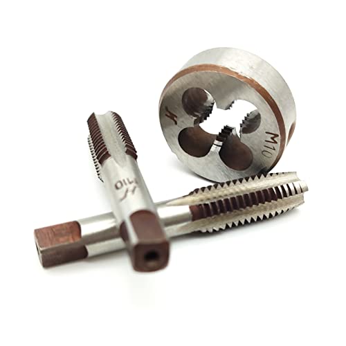 AtticZone M10 x 1.5 Metric Hand Thread Tap and Die Set, Right Hand 10 * 1.5, Alloy Tool Steel, 1 Taper Tap, 1 Plug Tap, 1 Round Die for Metal Working DIY Industrial - size: M10x1.5