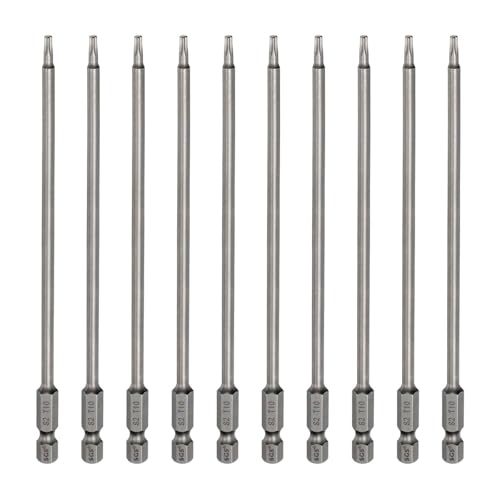 HARFINGTON 10pcs T10 Torx Head Screwdriver Bit 1/4" Hex Shank 6" (150mm) Long Magnetic No Hole Tip Tamper Proof 6 Point Star Screw Driver Drill Bits S2 Steel Industrial Power Screwdrivers - size: T10 x 6"