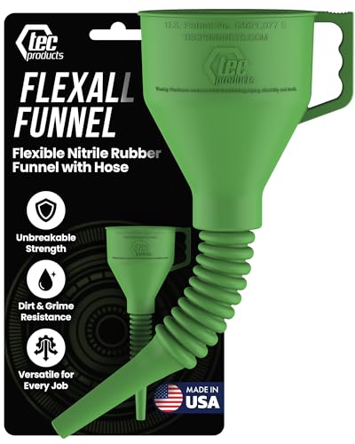 TEC Products FlexAll Long Flexible Funnels - Automotive Oil Funnel with Hose, Durable Nitrile Rubber for Oil Change, Transmission Funnel Fluid, Diesel, Fuel, Gas - Made in USA - Green (16 x 5 Inches) - color: Green, size: Large