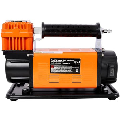 12V Heavy Duty Air Compressor: 150 PSI Tire Inflator with Pressure Gauge & 26FT Hose - Fast Inflation Pump for SUV & Truck Tires on Road Trips & Emergency Use