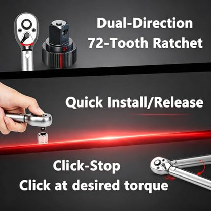 1/4" Drive Click Torque Wrench Set, 2-24 N.m, 32Pcs Bicycle Torque Wrench Kit with Extension Bar, Adapters & Bits, for Bike, Motorcycle or General Household Repair with Portable Case