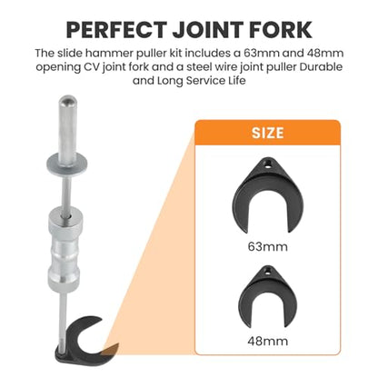 maXpeedingrods Inner CV Axle Puller Removal Tool with 5/8"-18 Slide Hammer | with 63mm 48mm Fork Adapter, CV Joint Puller Removal Tool, Front Wheel Axle Half Drive Shaft Removal Tool Kit - style: 5 Pcs