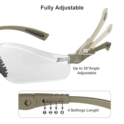 xaegistac Shooting Glasses Anti Fog -Shooting Range Eye Protection | Adjustable Safety Glasses with Z87.1 Certificated Impact Reistance - color: Khaki Frame Clear Lens