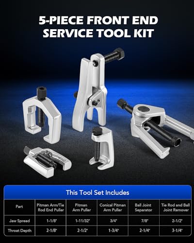 OMT Ball Joint Separator, Tie Rod End Tool Set, Pitman Arm Puller | Includes 5pc Popular Tools for Servicing Ball Joints, Tie Rods, and Pitman Arms, Red Case Silver Puller - color: Red Case Silver Puller