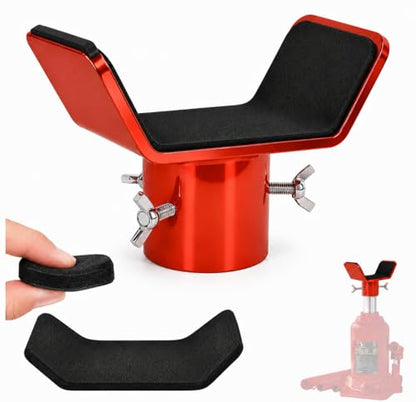 Adjustable Bottle Jack Adapter with Triple-Lock – 1/4" Steel V-Shaped Axle Saddle for 2T-12T Bottle Jacks, Fits 3" & 4" Axle Tubes for Stable, Wobble-Free Support on RVs, Trucks, Trailers