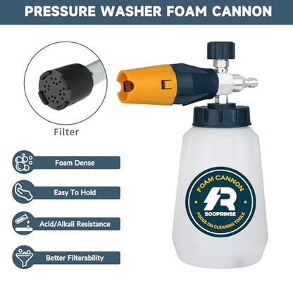 Sooprinse Foam Cannon with 1/4 Inch Quick Connector, Heavy Duty Car Foam Blaster Wide Neck Adjustable Snow Foam Lance for Pressure Washer, 1 Liter - color: Yellow+Dark Green+Black
