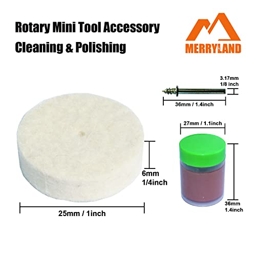 Merryland Flet Polishing Wheel for Dremel 125pcs, Polishing Pad Buffing Wheel 1inch 120pcs Polishing Compound Paste 1pcs and Mandrel 4pcs, Rotary Tool Accessory Set Electric Power Tool DIY, RMTA125C1 - style: 1" Felt Wheel 125pcs