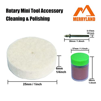 Merryland Flet Polishing Wheel for Dremel 125pcs, Polishing Pad Buffing Wheel 1inch 120pcs Polishing Compound Paste 1pcs and Mandrel 4pcs, Rotary Tool Accessory Set Electric Power Tool DIY, RMTA125C1 - style: 1" Felt Wheel 125pcs