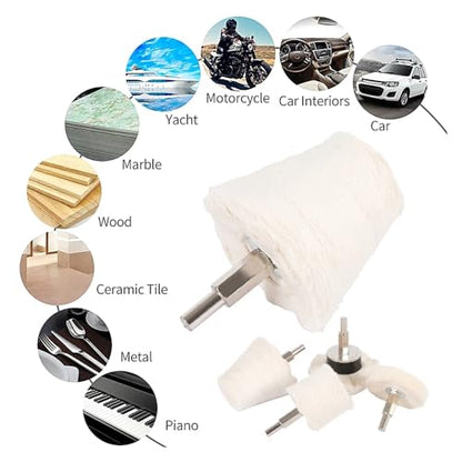 4pcs Car Polishing Cone Buffing Cloth Wheel Pad Wool Waxing Polish Buffing Pad Polisher Adapter Polishing Disc Car Cleaning Tool