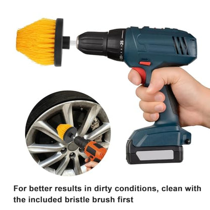 Linkstyle 5PCS Drill Polishing Ball Set, Car Wheel Polisher Sponge Pad Kit with Long Extension Pole & Cleaning Brush, Buffing Ball for 1/4" Hex Drill, Car Rim and Metal Surface Polishing Tool - style: Ball_5PCS