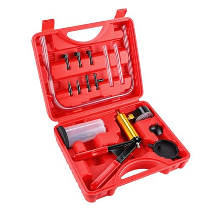 GaRhomxy Brake Bleeder Kit, Hand Vacuum Pump with Adapters & Pressure Gauge, One Man Automotive Brake Bleeding Tool Set for Car Motorcycle Truck Brake Fluid Maintenance (Red) - size: 15PCS