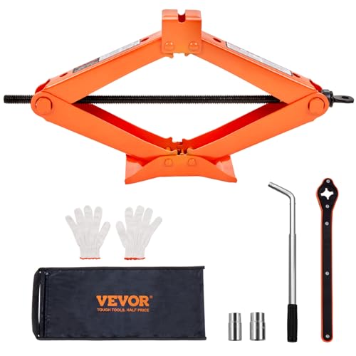 VEVOR Scissor Jack, 2.5 Ton/5512 lbs Scissor Car Jack with 3.7"-17.1" Lifting Range, Heavy Duty Tire Changing Kit, Includes Ratchet Wrench, Lug Wrench & Socket, Fits Most Cars Trucks Sedans SUV MPV