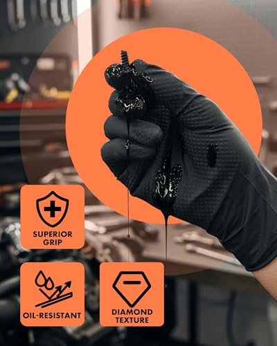 Heavy Duty Nitrile Gloves with Diamond Texture, 8 Mil Industrial Mechanic Gloves for Cleaning - color: Black, size: Medium