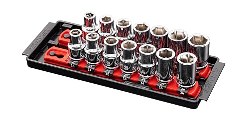 Ernst Manufacturing 8-Inch Socket Boss, 2-Rail Socket Tray, Red - 1/2" Drive Twist-Lock Organizer, Made in the USA - color: Red, size: 2-Rail, style: 1/2" Drive