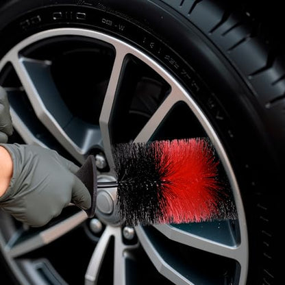 TAKAVU Wheel & Tire Brush, Long Bristle, Built-in Knuckle Guard (Upgraded) | Non-Slip Handle Detailing Brush, Deep Reach Cleans Rims & Brake Dust, Effortless Wheel & Barrel Wash - color: Red & Black - Big Brush
