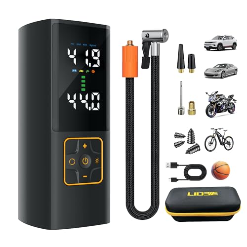 Tire Inflator Portable Air Compressor 150PSI Cordless Air Pump with Color Digital Pressure Gauge 3X Faster Inflation Rechargeable USB-C Power Bank LED Light for Car Motorcycle Bike Ball