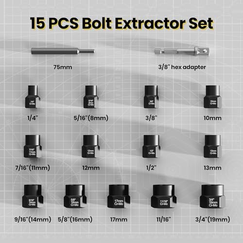 28PCS Bolt Extractor Set, Impact Nut/Bolt Removal Drill Kit, Broken Nut and Bolt Extractor, Cr-Mo Steel, for Removing Socket Screws, Broken Bolts - size: 28-Piece Extractor Set