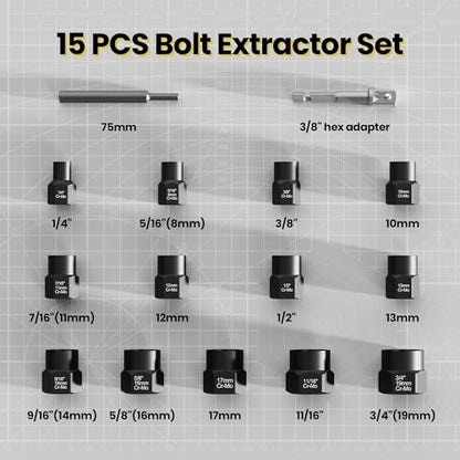 28PCS Bolt Extractor Set, Impact Nut/Bolt Removal Drill Kit, Broken Nut and Bolt Extractor, Cr-Mo Steel, for Removing Socket Screws, Broken Bolts - size: 28-Piece Extractor Set