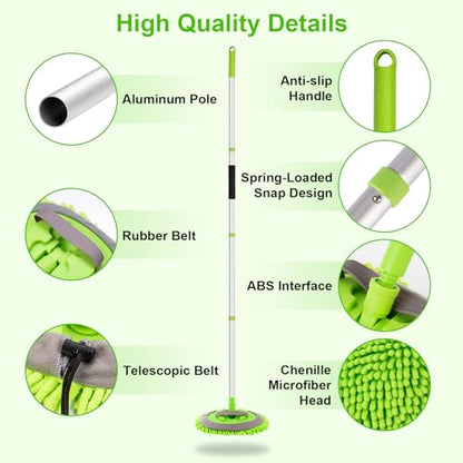 Ordenado 62" Car Wash Brush Kit Mitt Mop Sponge with Long Handle Chenille Microfiber Car Cleaning Brush Kit Supplies Car Washing Mop Kit Car Care Kit of Scratch-Free Replacement Head for Car RV Truck - color: A-green