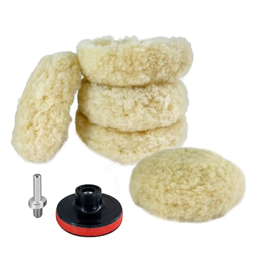 5PCS 3” Wool Polishing Pad,Polishing Pads Cutting Pads Hook Loop Polishing Pad for Car Buffer Polisher Compounding, Polishing and Waxing - size: 5PCS