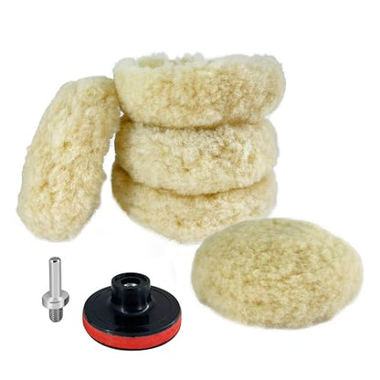 5PCS 3” Wool Polishing Pad,Polishing Pads Cutting Pads Hook Loop Polishing Pad for Car Buffer Polisher Compounding, Polishing and Waxing - size: 5PCS