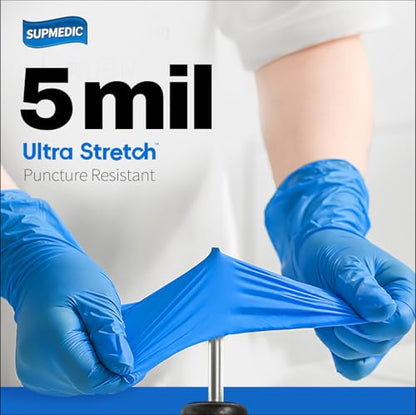 Supmedic Nitrile+ Disposable Gloves, 5Mil Chemical Resistant Powder-Free Latex-Free Glove Exam Cook Tattoo, Black Blue 100Pcs - color: (Blue) X-large