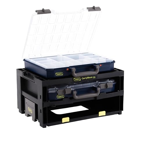 Raaco CarryLite Small Parts Organizer, 16 Inserts CarryMore 55 Storage | Includes 2 CarryLite Slim 2.3 Inch Height Organizers (16 Inserts Each), Stackable Modular Tool Storage Unit, set, module - size: 2x CarryLite Slim, style: Double Pack