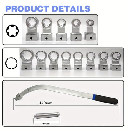 15PCS Serpentine Belt Tensioner Tool Kit 12-Point Wrench | 12-19mm sizes, automotive repair, pulley removal, engine bolt service, timing belt work, universal use