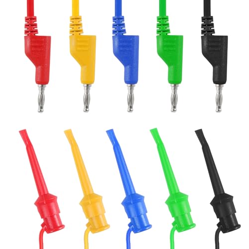 UMLIFE 10PCS Multimeter Test Lead Set Stackable Banana Plug to Test Hook Wire Cable Kit with Protective, Flexible Wire Leads 3.3Ft/1M