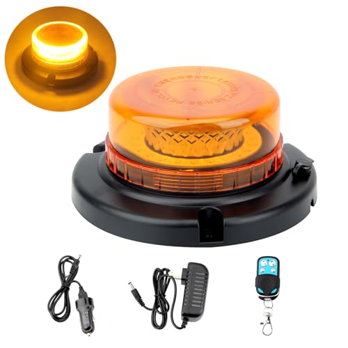 Remote Control Beacon Light, Rechargeable Wireless Amber Flashing Lights with Magnetic,15 Modes, High Low Brightness for Snowplow Tow Work Trucks Tractor - color: Amber