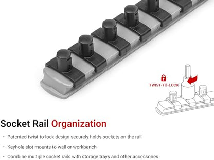 TEKTON 1/2 Inch Drive Socket Organizer Set | OST21216 - color: Gray, size: (30-Tool), style: 3-Rail