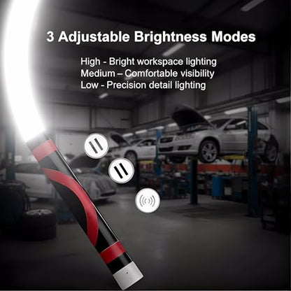 Flexible LED Light Stick 30", Bendable LED Work Light Flashlight Stick, Rechargeable High Lumen with 3 Modes, Flexible Work Light for Car Repair, Inspection, Tight Spaces