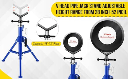 Pipe Jack Stand, Heavy Duty Pipe Stand, 2500LB Jack Stands Carbon Steel with Portable Folding Legs 28-52 Inch Height Adjustable 1/8"-12" Capacity - color: Blue