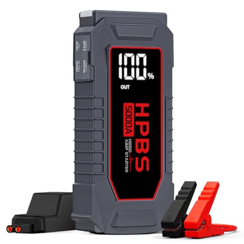 Car Jump Starter - 5000A Peak Jump Starter Battery Pack with DC for Up to All Gas and 10.0 L Diesel Engines, 12V Portable Battery Jump Starter with 3.0" LCD Display - color: Gray