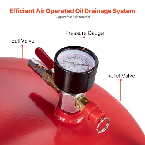 VEVOR 20-Gallon Waste Oil Drain Tank, Air Operated Portable Oil Drainer with Adjustable Funnel Height, Fluid Fuel Transfer Drainage with Wheels, Oil Change Container for Auto Repair Shops, Garages | Air Operated, Portable Oil Drainer, Adjustable Funnel He