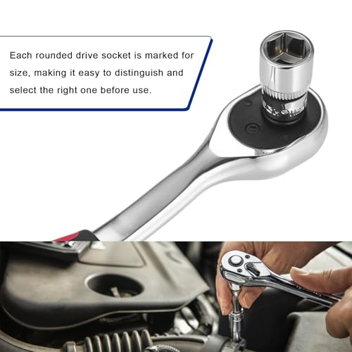 46PCS 1/4 Inch Car Repair Tool Set, Metric Socket Ratchet Wrench Set with Extension Bars & Bits, Quick-Release Ratchet Combination Tools Kit for Auto Repairing & Household