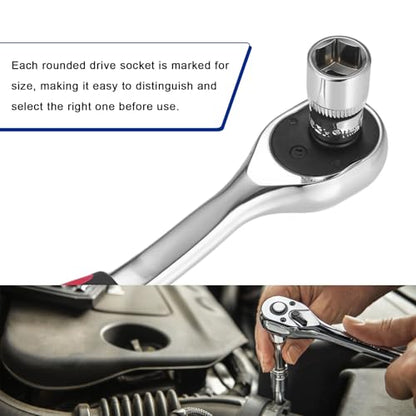 46PCS 1/4 Inch Car Repair Tool Set, Metric Socket Ratchet Wrench Set with Extension Bars & Bits, Quick-Release Ratchet Combination Tools Kit for Auto Repairing & Household