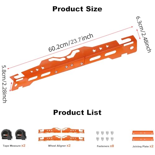 Wheel Alignment Tool with 2 Tape Measures Wrench | Rust-proof stainless. Measures camber/toe. Fits cars, SUVs, trucks w/ 14/16mm nuts. Orange. - color: Orange