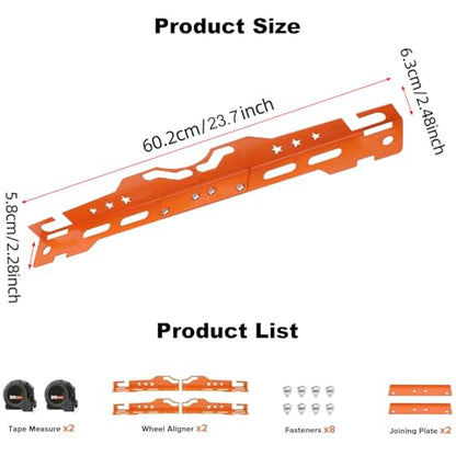 Wheel Alignment Tool with 2 Tape Measures Wrench | Rust-proof stainless. Measures camber/toe. Fits cars, SUVs, trucks w/ 14/16mm nuts. Orange. - color: Orange