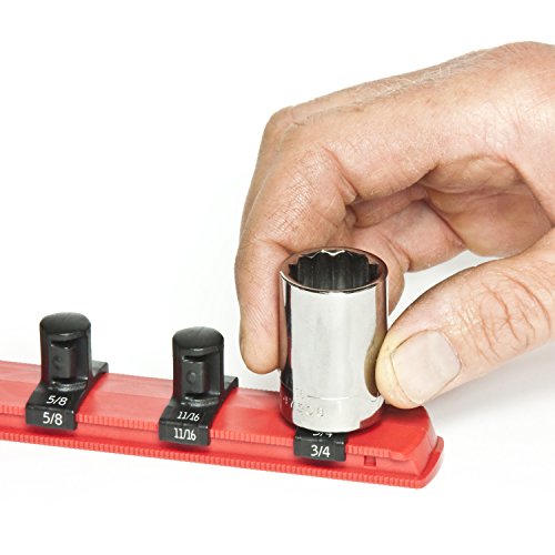 ERNST 13-Inch Socket Rail Organizer with 14 3/8-Inch Twist Lock Clips, Red (8415) - color: Red, size: 3/8-Inch Twist Clips, style: 13-Inch