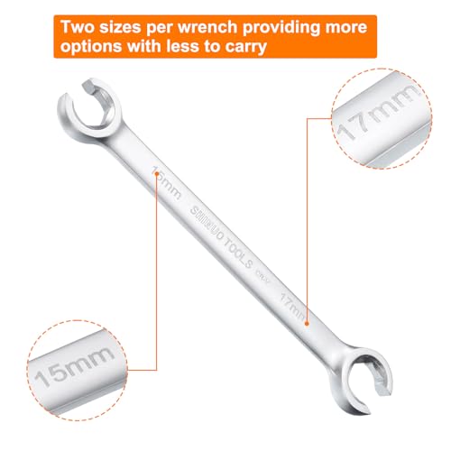 HARFINGTON Flare Nut Wrench 15mm x 17mm CR-V Nickel Plating Wrench for DIY Automotive Repairs and Household Maintenance - size: 15mm x 17mm
