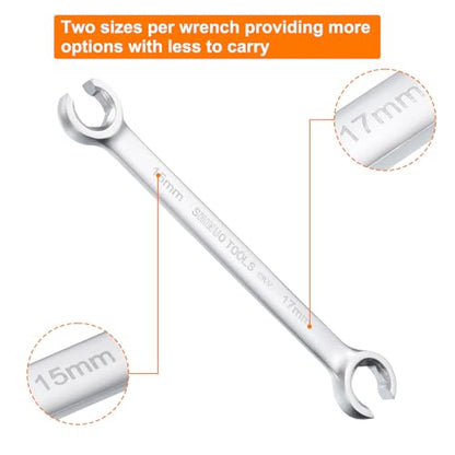 HARFINGTON 2pcs Flare Nut Wrench 15mm x 17mm High Carbon Steel Nickel Plating Wrench for DIY Hand-making Automotive Repairs and Household Maintenance - size: 15mm x 17mm
