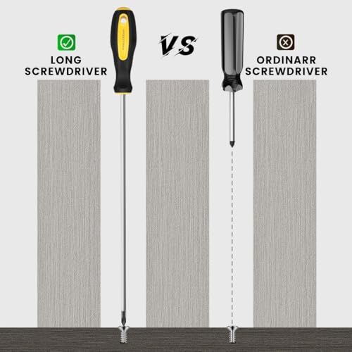 2Pcs 12-Inch Phillips & Flat Screwdriver Set, Long Cross Head & Slotted Blade Design, 6mm Tip Magnetic Extended Screwdriver - color: Black & Yellow