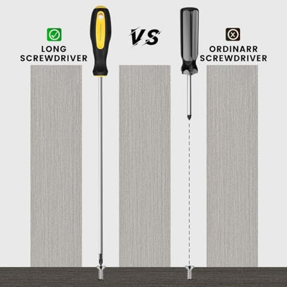 2Pcs 12-Inch Phillips & Flat Screwdriver Set, Long Cross Head & Slotted Blade Design, 6mm Tip Magnetic Extended Screwdriver - color: Black & Yellow