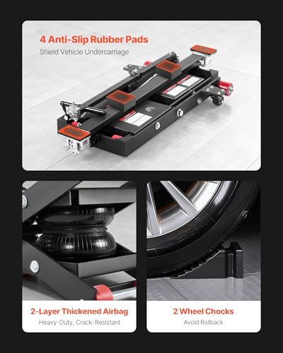 VEVOR Air Portable Car Lift, 6613 lbs/3 Ton Capacity, 21.7 inch Max Height, Adjustable Portable Air Car Lift with Airbag, Support Stands, Wheel Chocks, Rubber Pads, Heavy-Duty for Sedan SUV Pickup