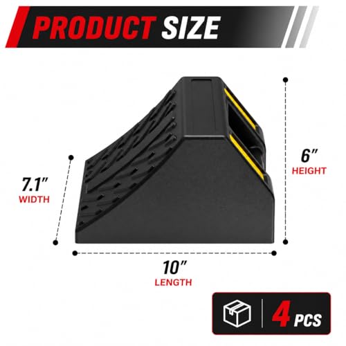 Rubber Wheel Chocks 4-Pack Heavy Duty L:10xW:7xH:6in | Durable rubber nonslip prevents rolling. For trailers RVs trucks cars campers Easy. - size: L:10x W:7x H:6(4pc)