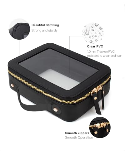 Travel Clear Makeup Bag Set, TSA Approved Cosmetic Bag Case with Zipper Portable Makeup Pouch Toiletry Bag Traveling Cosmetic Organizer Storage Bag Car Organizer Car Essentials - color: Dual Black