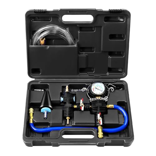 JIFETOR Radiator Coolant Refill Cooling System Vacuum Purge Tool Kit Black | Universal Automotive Water Tank Pneumatic Vacuum Antifreeze Change Filler Set Tapered Adapter Case Hose for Car Van SUV Truck - color: Black Case